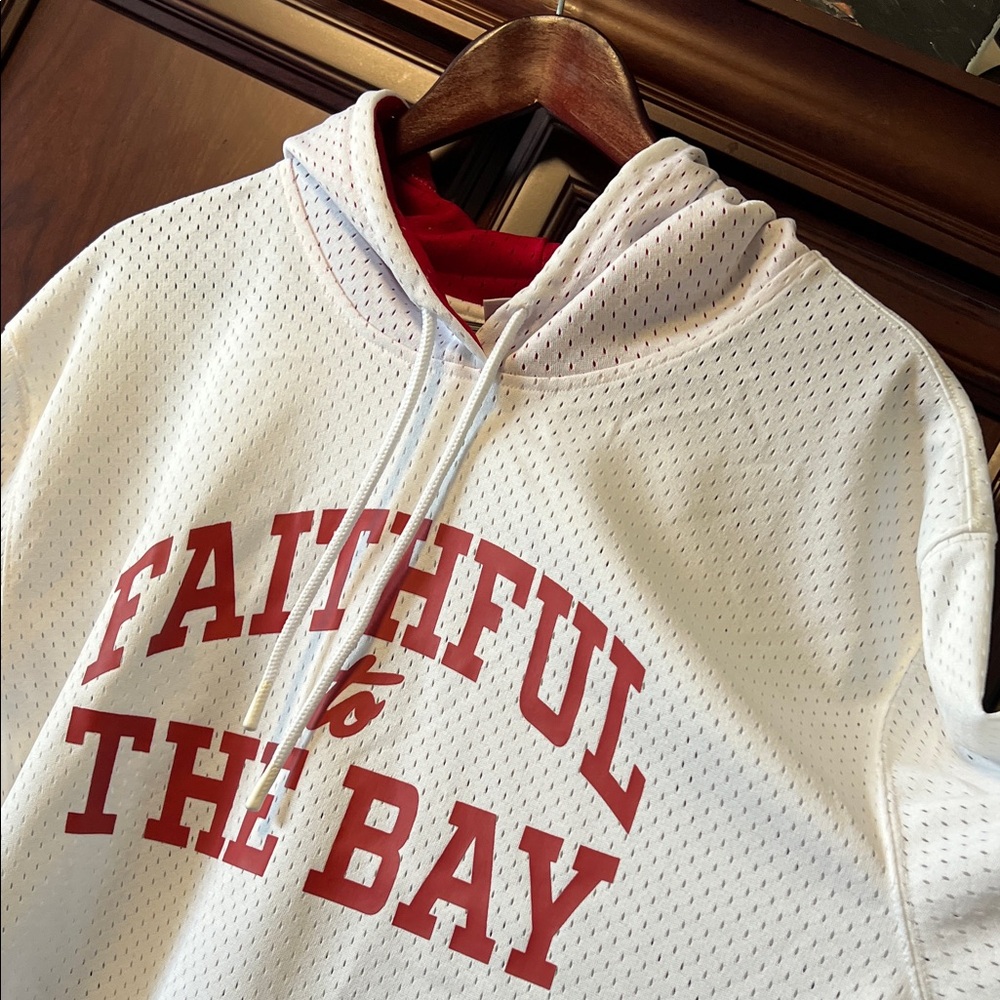 Like New Mitchell & Ness NFL SF 49er Red & White Mesh Pullover Jersey Hoodie XL!